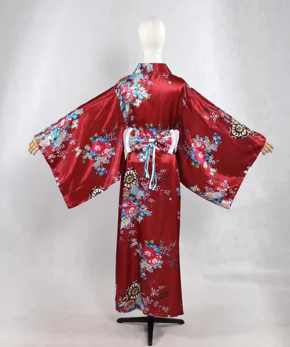 Vista 4 de Disfraz de kimono japonés para mujer, bata tradicional de geisha, estampado de anime, pijama de estilo largo