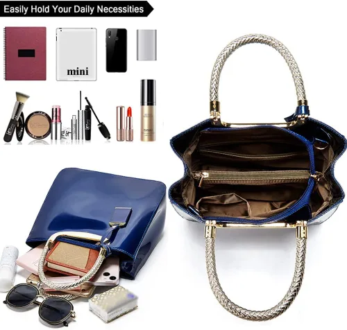 Vista 5 de ZiMing Bolso de mano de charol para mujer, bolso cuadrado de noche, bolso con asa superior, bolso de hombro, magnífico bolso