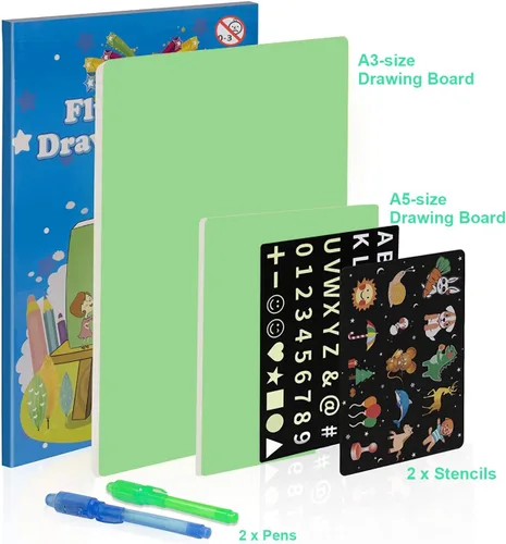 Vista 6 de TOHETO - Tablero de dibujo ligero para niños A3 y A5 almohadilla de escritura de pintura con bolígrafos mágicos para niños pequeños niñas y niños