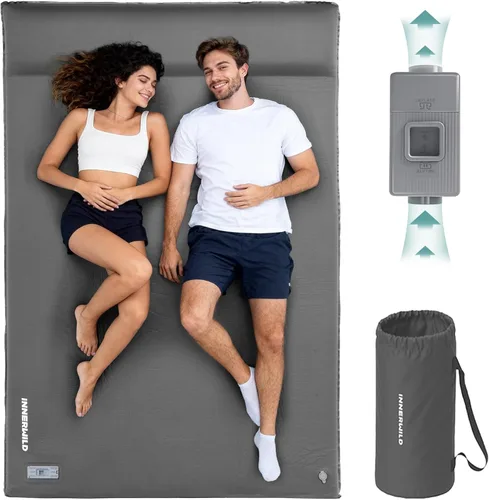 Vista 9 de Colchoneta de dormir doble para acampar con bomba eléctrica, 3.15 pulgadas de grosor para 2 personas, autoinflable, espuma viscoelástica