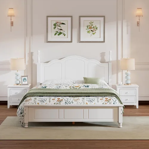 Vista 11 de Harper & Bright Designs Juego de cama de 3 piezas con plataforma de tamaño matrimonial con cabecero y dos mesitas de noche, juegos de muebles