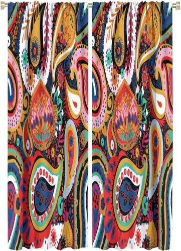 Vista 51 de Cortinas opacas con estampado de flores de cachemira, estampado de cachemira sobre fondo blanco, para decoración del hogar, cocina, restaurante