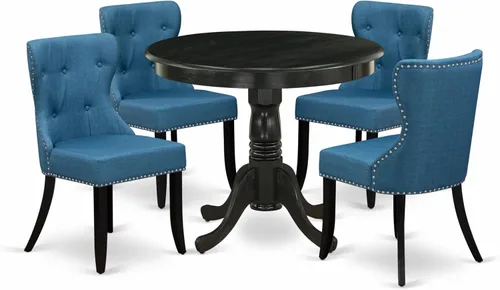 Vista 13 de East West Furniture ANSI3-ABK-21 - Juego de comedor de 3 piezas que contiene una mesa de cocina redonda con pedestal y 2 sillas de comedor Parson