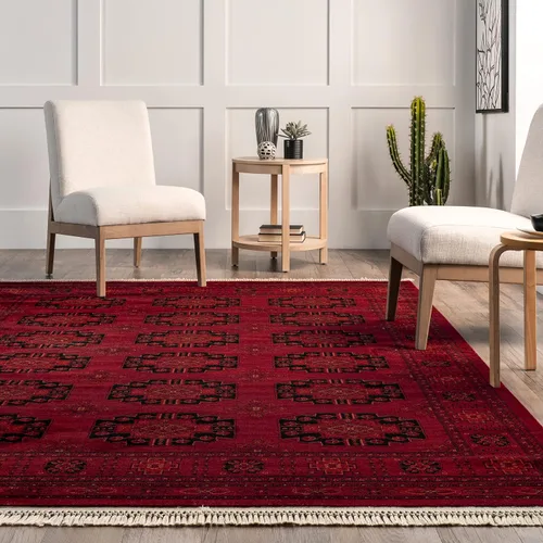 Vista 9 de Nuloom Diandra Red/marfil, 9 pies 2 pulgadas x 12 pies, tribal, suave y suave, con alto tráfico, resistente a las manchas, fácil de limpiar