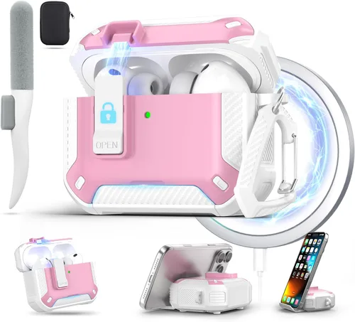 Vista 10 de Maxjoy Funda para AirPods Pro 3 2025, MagSafe compatible con bloqueo automático, funda protectora a prueba de golpes con soporte para teléfono