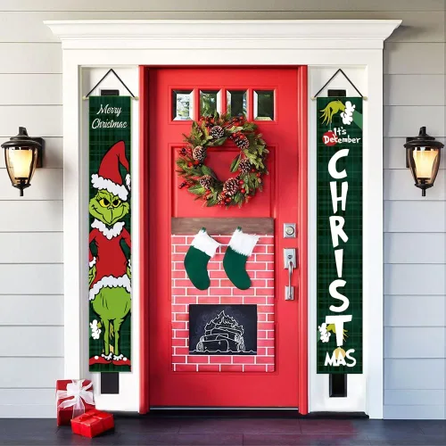 Vista 3 de Decoraciones LED navideñas. Este es el letrero de porche para diciembre. Pancartas colgantes para las fiestas interiores y exteriores del patio