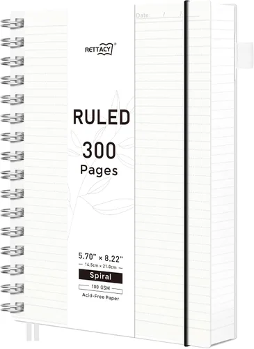 Vista 14 de RETTACY - Cuaderno en espiral grande A4, 300 páginas rayadas, 8.2 x 11.2 pulgadas, para escuela, trabajo, escritura, papel grueso de 3.53 oz/m²