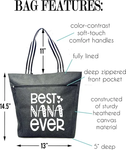 Vista 4 de Brooke & Jess Designs Bolso de mano para la abuela – Bolso de lona resistente con cremallera y bolsillo interior para la abuela para uso diario