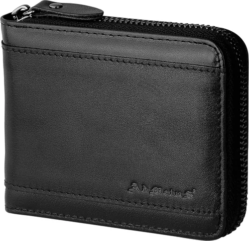 Vista 47 de Admetus Billeteras con bloqueo RFID para hombre, billetera de cuero con cremallera para hombres con tarjetero RFID plegable