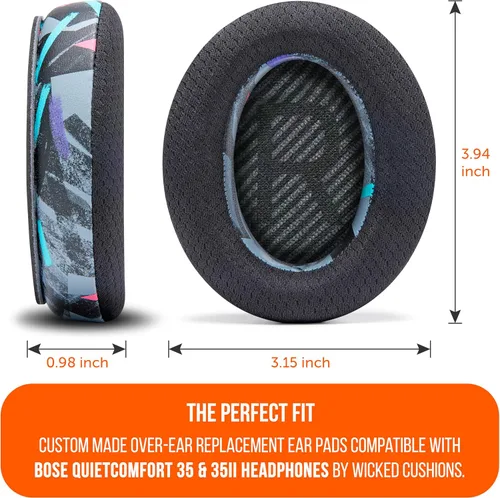 Vista 5 de WC Freeze QC35 - Almohadillas de gel refrescante para auriculares Bose QC35 y QC35ii (QuietComfort 35) y más Tela deportiva transpirable, gel