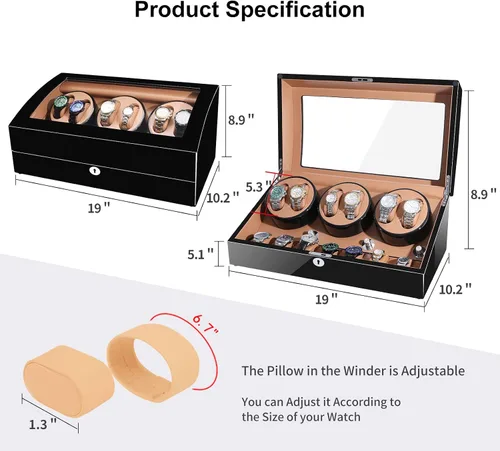 Vista 3 de Sepano Bobinadora automática de reloj colector I 6 bobinadoras de reloj con 7 cajas de almacenamiento y motor silencioso Mabuchi gran capacidad uno