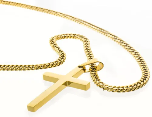 Vista 3 de Collar de cruz para hombre, collar con colgante de cruz lisa de acero inoxidable plateado y dorado para hombre, cadena cubana de 18 a 26 pulgadas