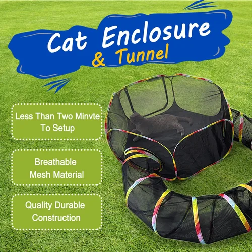 Vista 4 de CLKHOWL Recinto para gatos al aire libre, carpas portátiles para gatos para exteriores, sin jaula para exteriores, recinto para mascotas, túnel