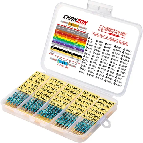 Vista 5 de Chanzon 60 valores 1/4W (0.25 vatios) Kit de resistencias fijas de película metálica 300 piezas 1R-4.7MR Ω ohmios ±1% Tolerancia 0.01 MF