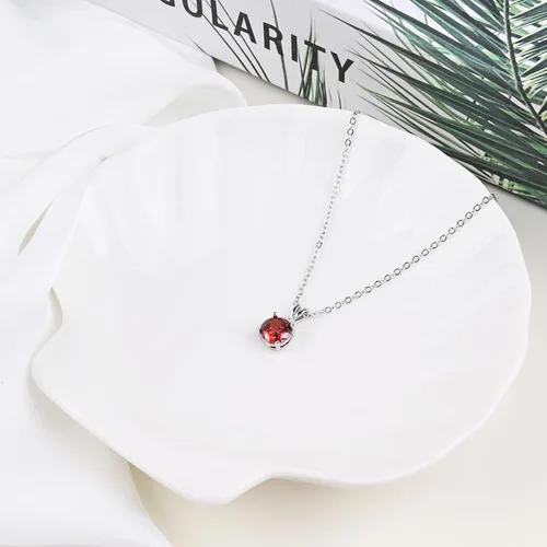 Vista 12 de 8mm Round Cubic Zirconia Sterling Silver Necklace Dainty Necklace Birthstone Jewelry Pendant Necklaces for Women