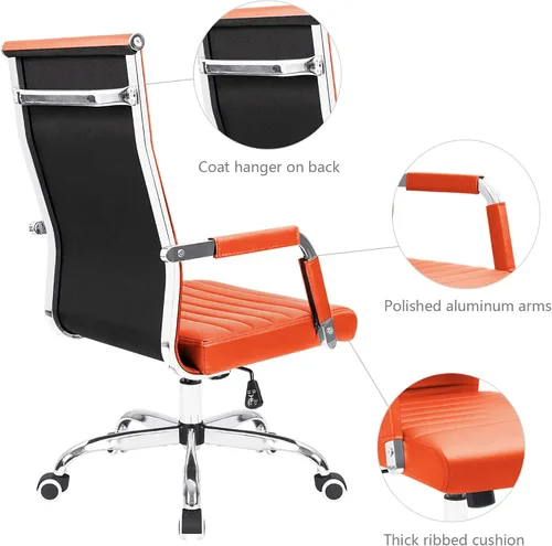 Vista 6 de KaiMeng Escritorio de oficina acanalado con respaldo medio, silla de computadora, altura ajustable, para tareas ejecutivas, giratoria, piel Naranja