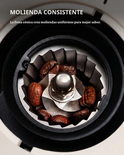 Vista 3 de KIDISLE Molinillo de café cónico 2.0, molinillo eléctrico de granos de café para molienda precisa, 35 ajustes, selector de 2 a 12 tazas, diseño Beige