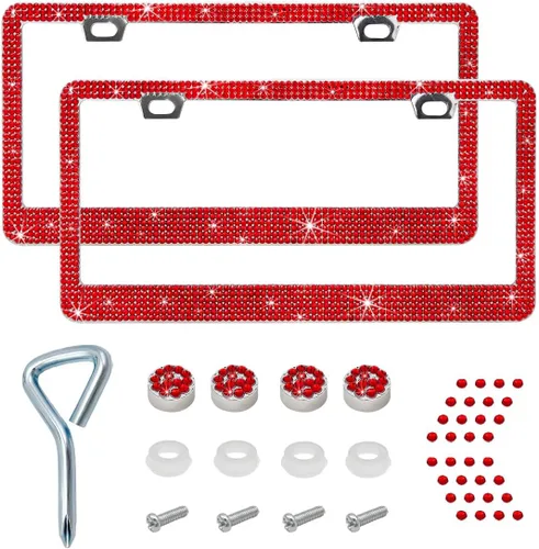 Vista 9 de Ziciner Marco de matrícula brillante, cubierta brillante para placa de matrícula con diamantes de imitación multifacéticos, soporte para placa