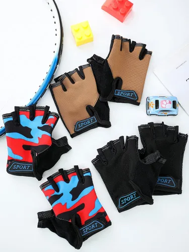 Vista 7 de Boao 3 pares de guantes de medio dedo para niños guantes de deporte antideslizantes de gel para niños Ciclismo de montar en bicicleta, azul, gris