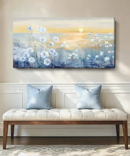 Vista 25 de Arte de pared para decoración de baño, imagen de playa azul, tema oceánico, impresión en lienzo de flores, pintura moderna de paisaje marino