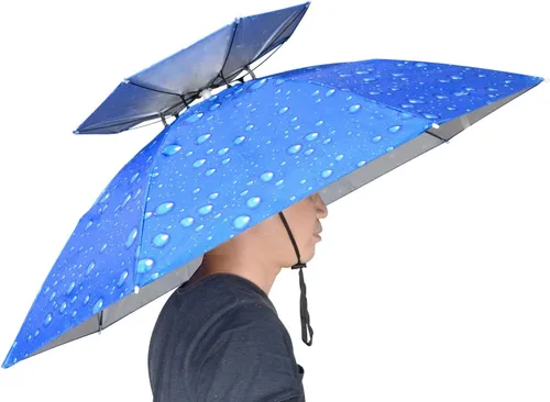 Vista 13 de Sombrero paraguas de pesca plegable ajustable, 37.4” extragrande, con manos libres, 7 nervaduras, impermeable, anti-UV, para pesca, jardinería