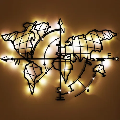 Vista 5 de Tubibu Arte de pared moderno, mapa del mundo metálico, tamaño 26 x 38 pulgadas, arte de pared de metal, mapa del mundo y decoración de pared