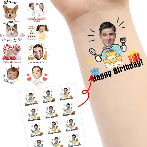 Vista 14 de Tatuajes personalizados temporales personalizados temporales con nombre, logotipo, foto facial para adultos, boda, cumpleaños, San Valentín