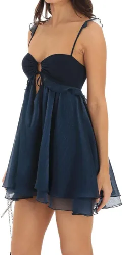 Vista 2 de Vestido corto con volantes para mujer, estilo Y2K, manga abombada, estilo grunge, acampanado, vestido de corsé sexy, vestido de cóctel y fiesta