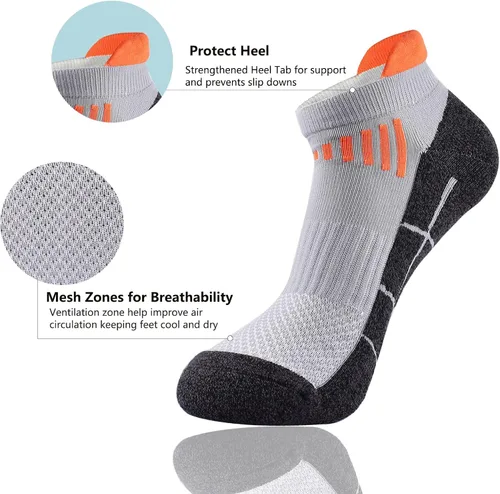 Vista 3 de JWMEET Mens Low Cut Ankle Athletic Socks Cotton Mesh Cushioned Running Ventilation Sports Tab Socks