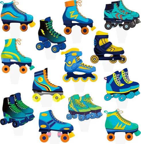 Vista 2 de 48 piezas de decoración para cupcakes de patinaje sobre ruedas, decoraciones de fiesta de cumpleaños para niños, temática de patinaje azul