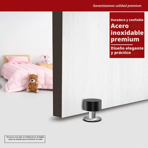 Vista 5 de Tope de puerta con adhesivo extra, tope de puerta autoadhesivo con parachoques de goma negra y cuerpo de acero inoxidable - Protector de pared