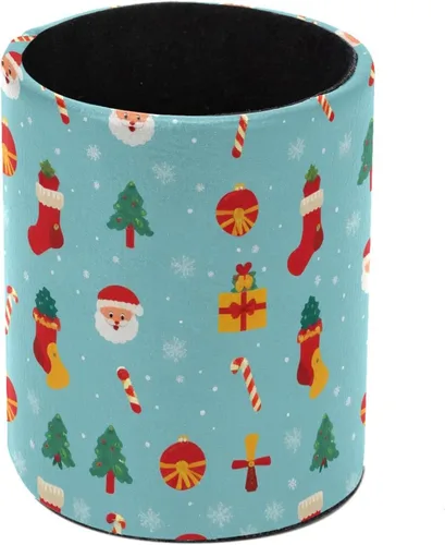 Vista 25 de Taza de PVC para escritorio, bastones de caramelo de Papá Noel rojo para organizador de bolígrafos de escritorio, soporte para brochas de maquillaje