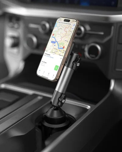 Vista 9 de APPS2Car Soporte magnético resistente para teléfono, brazo de aluminio, imanes N55 de doble anillo, se adapta a portavasos de 3 a 4 pulgadas, rótula