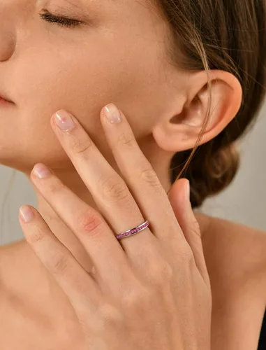 Vista 3 de YL Anillos apilables de plata de ley 925 con halo de piedra natal de eternidad, joyería para mujer