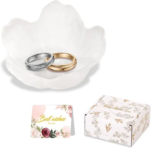Vista 21 de Regalos para mujeres, plato para baratijas con flores, plato para joyería de vidrio rosa, soporte para anillos, bandeja de joyería, decoración