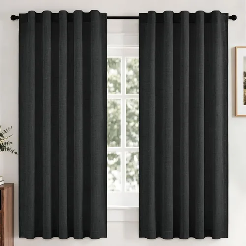 Vista 43 de MIULEE - Cortinas de lino sintético de 96 pulgadas de largo, 2 paneles, cortina semitransparente natural con pestaña trasera, bolsillo para barra