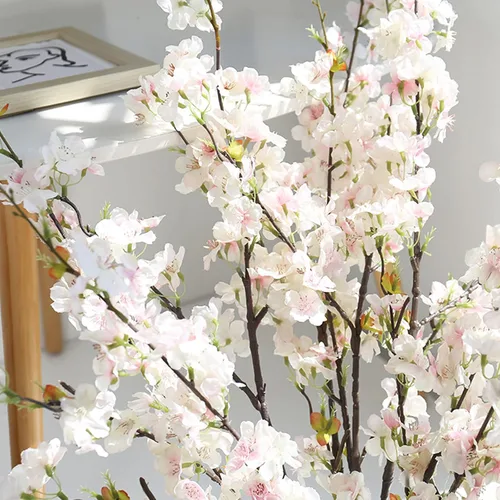 Vista 5 de 6 ramas artificiales de cerezo de seda de cerezo sintético, tallos altos, flores artificiales para florero, boda, decoración del hogar (rosa claro)