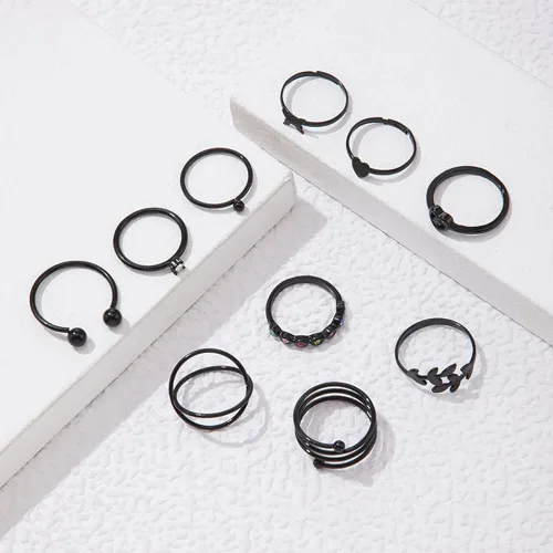 Vista 3 de Juego de anillos ajustables góticos negros para mujer, anillos vintage gruesos, nudillos góticos punk, anillos apilables vintage, anillos abiertos