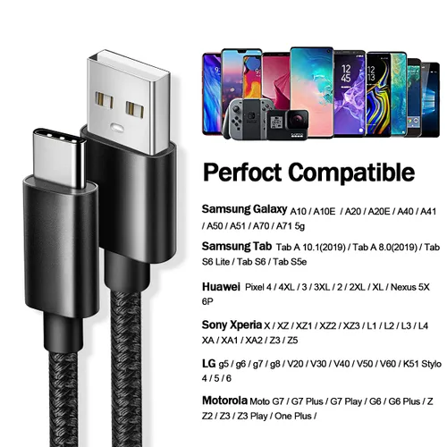 Vista 6 de UDATON Cable USB tipo C de carga rápida, paquete de 2 (10 pies + 10 pies) de largo 3A USB A a tipo C, cable de carga trenzado de nailon TPE