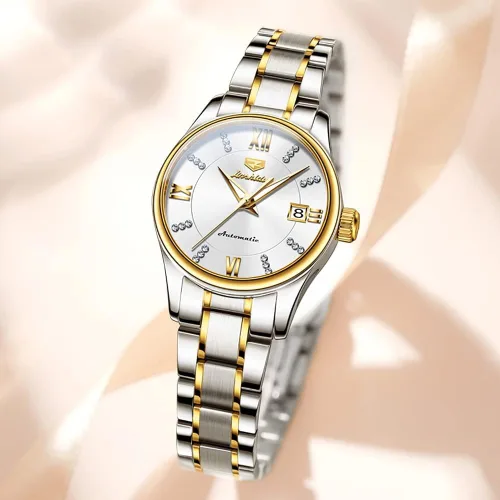 Vista 5 de OLEVS Relojes automáticos de mujer con diamantes Tourbillon vestido de pulsera fase lunar impermeable luminoso