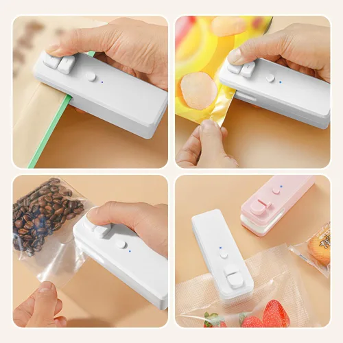 Vista 6 de Mini sellador de bolsas, sellador térmico 2 en 1 actualizado 2025 con cortador, mini máquina de sellado térmico recargable por USB, herramienta