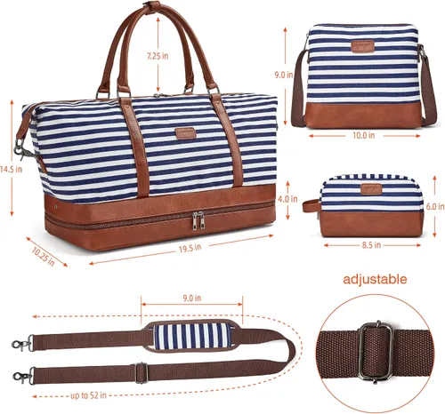 Vista 6 de OPAGE Bolsa de fin de semana para mujeres y hombres, bolsa de lona grande con compartimento para zapatos, bolsa de viaje con funda de carretera