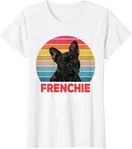 Vista 24 de Frenchie Mama - Camiseta divertida de regalo para niñas y perros Bulldog Francés, Negro, S