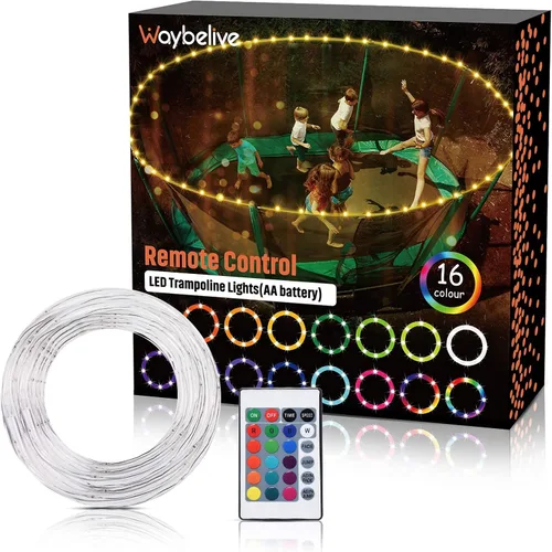 Vista 6 de Luces LED para cama elástica, luces con control remoto para borde de cama elástica de 8 pies, 16 colores que puedes cambiar tú mismo, impermeables