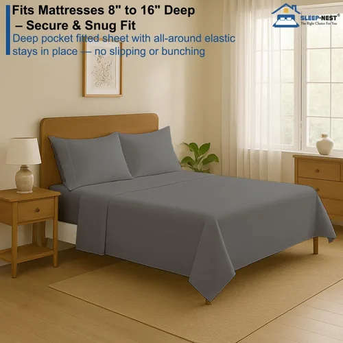 Vista 4 de SLEEP-NEST Juego de sábanas tamaño individual, 4 piezas, sábanas transpirables de 100% algodón, artículos esenciales para dormitorio universitario
