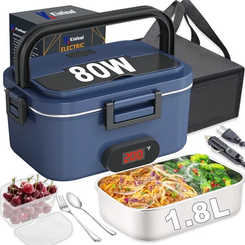 Vista 7 de Fiambrera eléctrica, calentador de alimentos de 100 W, lonchera térmica rápida para adultos, lonchera de calefacción portátil de 1.8 L, 12/24 V/110