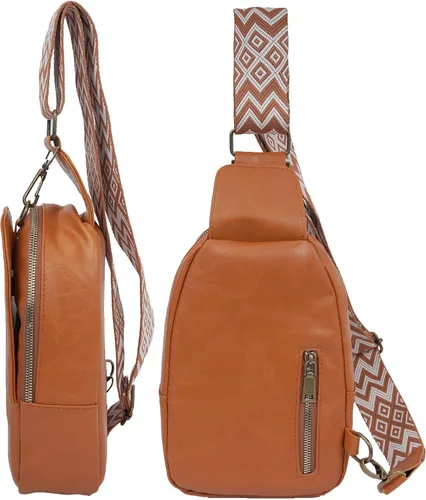 Vista 2 de Bolso bandolera para mujer, de piel sintética, bolso cruzado pequeño con correa de guitarra, bolsa de pecho para ciclismo, senderismo, viajes