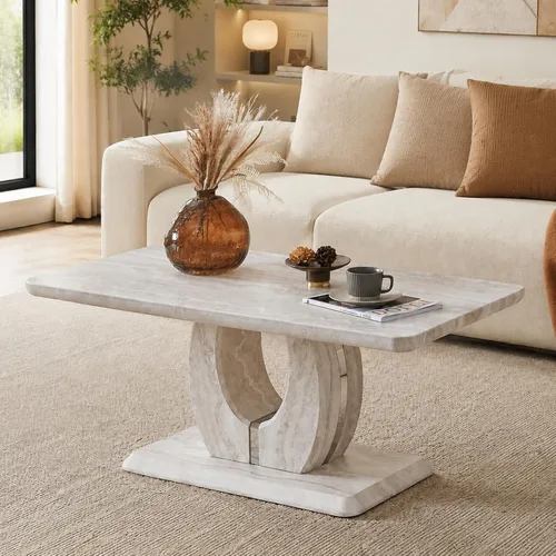 Vista 13 de Mesa de Centro Rectangular para Sala de Estar, Mesas de Centro de Imitación de Mármol con Almacenamiento, Base Moderna Estable Mesa de Centro