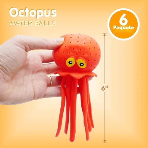 Vista 6 de Bolas de agua de pulpo, paquete de 6 juguetes de piscina para niños, sensoriales, absorbentes, bolas de agua, bomba, juguete de baño para niños