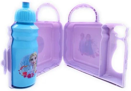 Vista 5 de Disney Frozen 2 - Lonchera combinada con botellas de agua, 5.8 x 2.9 x 5.3 pulgadas, color morado, multicolor